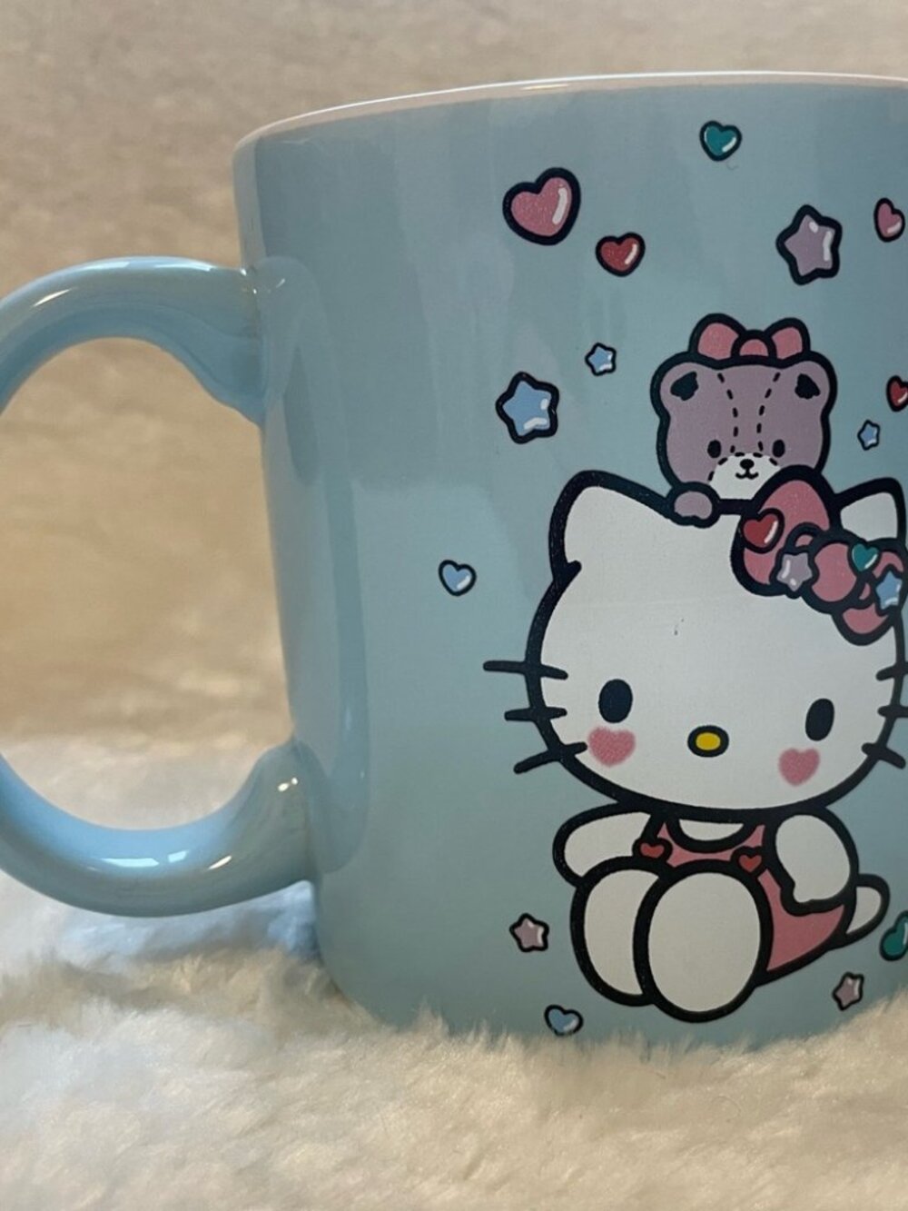 NEW Hello Kitty Stacked Sweets Blue Ceramic Mug 20oz Sanrio NWT - Picture 2 of 4